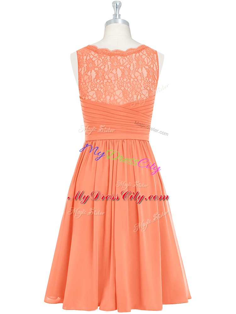 Sleeveless Chiffon Mini Length Side Zipper Prom Party Dress in Orange with Lace