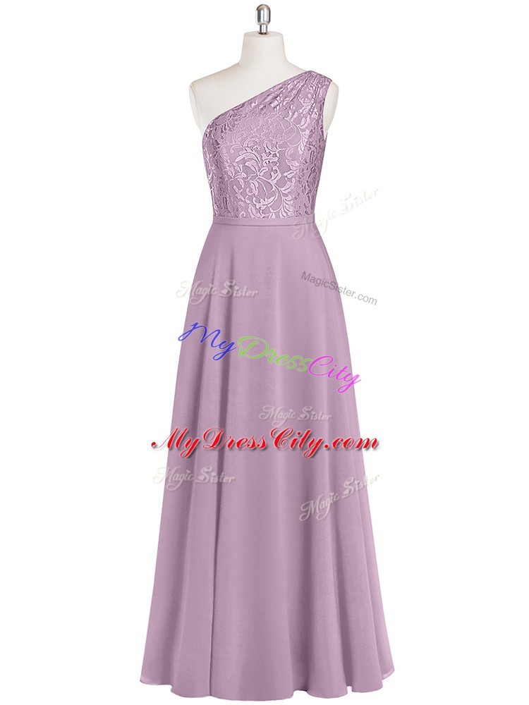 Purple Chiffon Zipper Homecoming Dress Sleeveless Floor Length Lace