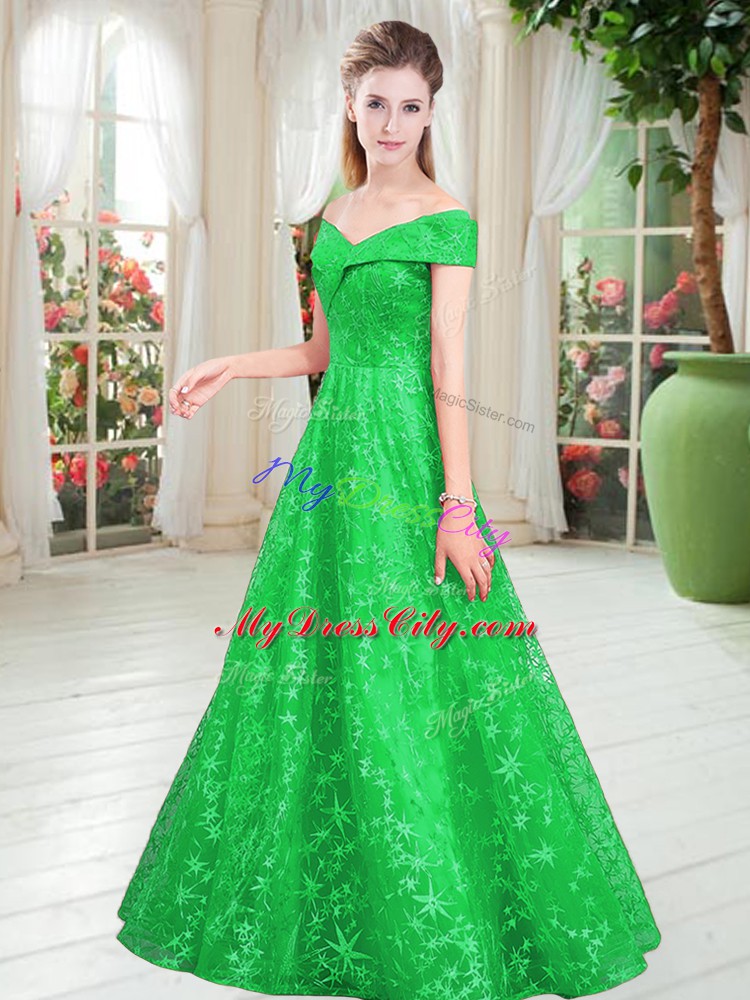 Colorful Green Sleeveless Floor Length Beading Lace Up Prom Dress