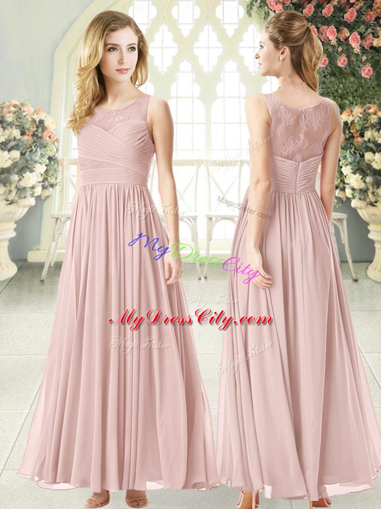 Pink Sleeveless Chiffon Zipper Homecoming Dress for Prom and Party