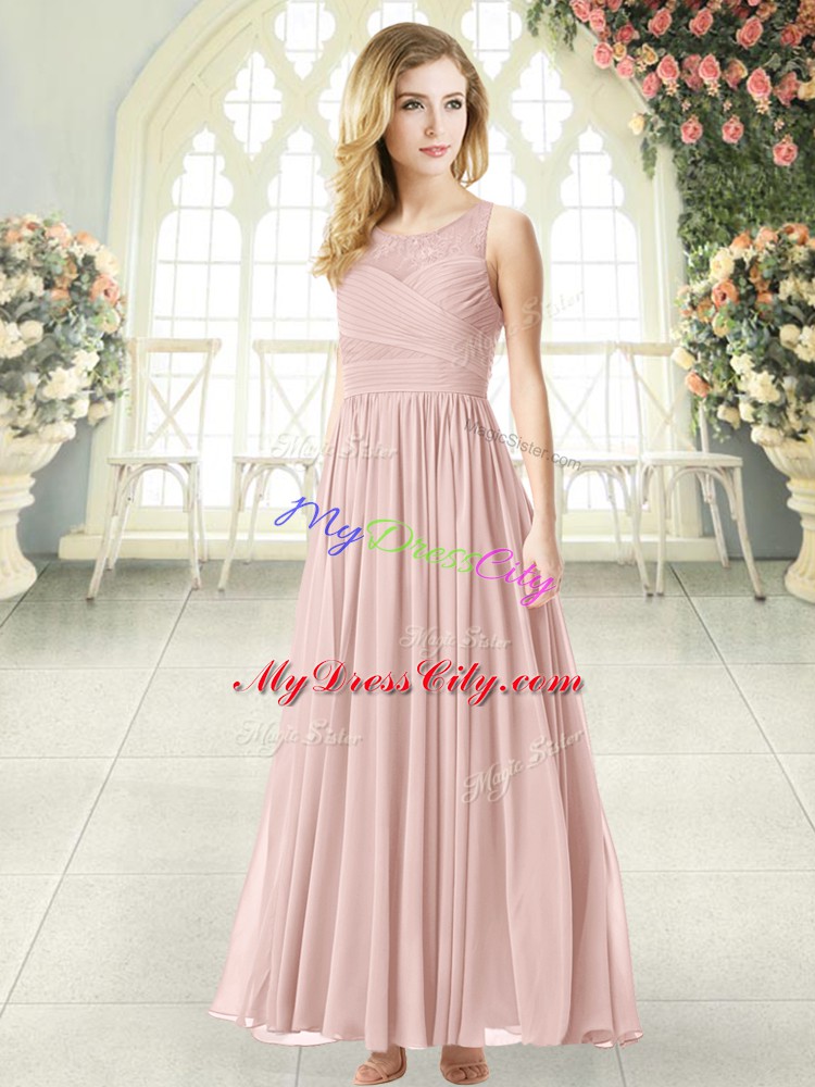 Pink Sleeveless Chiffon Zipper Homecoming Dress for Prom and Party