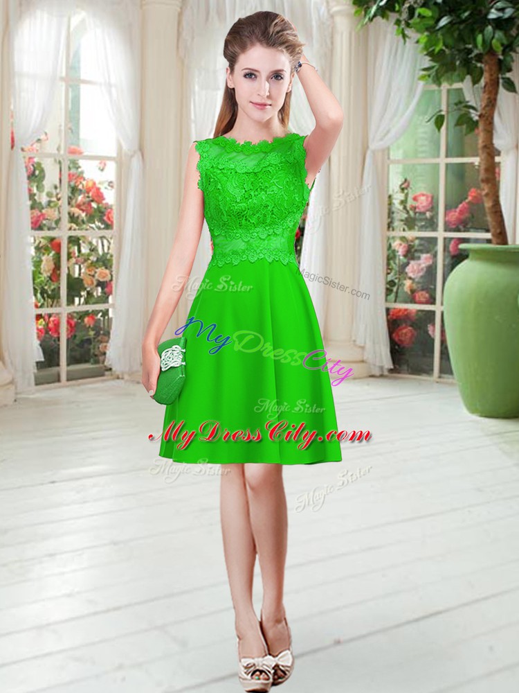 Fantastic Scalloped Sleeveless Zipper Evening Dress Green Satin