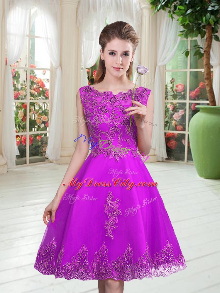 Beading and Appliques Homecoming Dress Purple Lace Up Sleeveless Knee Length