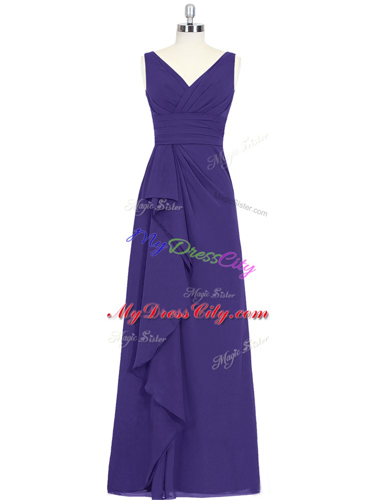 Sumptuous Purple V-neck Neckline Ruching Prom Party Dress Sleeveless Zipper