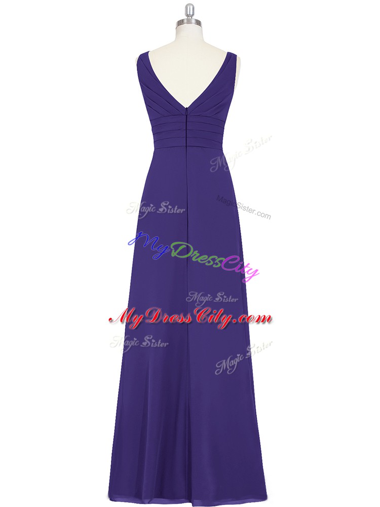 Sumptuous Purple V-neck Neckline Ruching Prom Party Dress Sleeveless Zipper