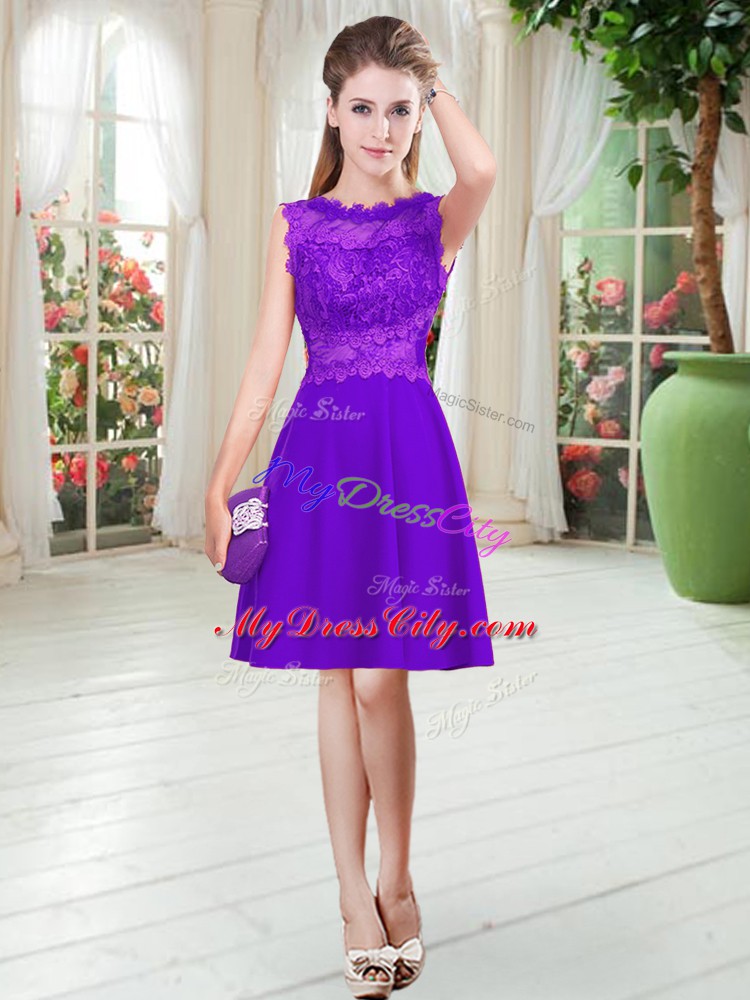 Dazzling Satin Sleeveless Knee Length Prom Dress and Lace