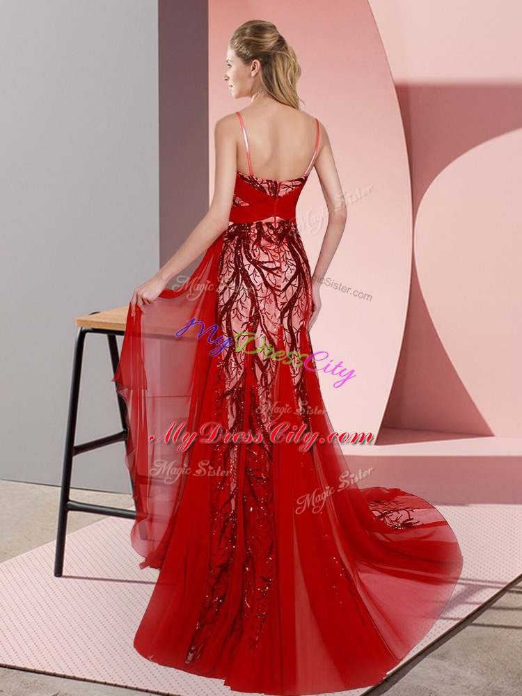 Sexy Sleeveless Sweep Train Beading and Lace Zipper Prom Evening Gown