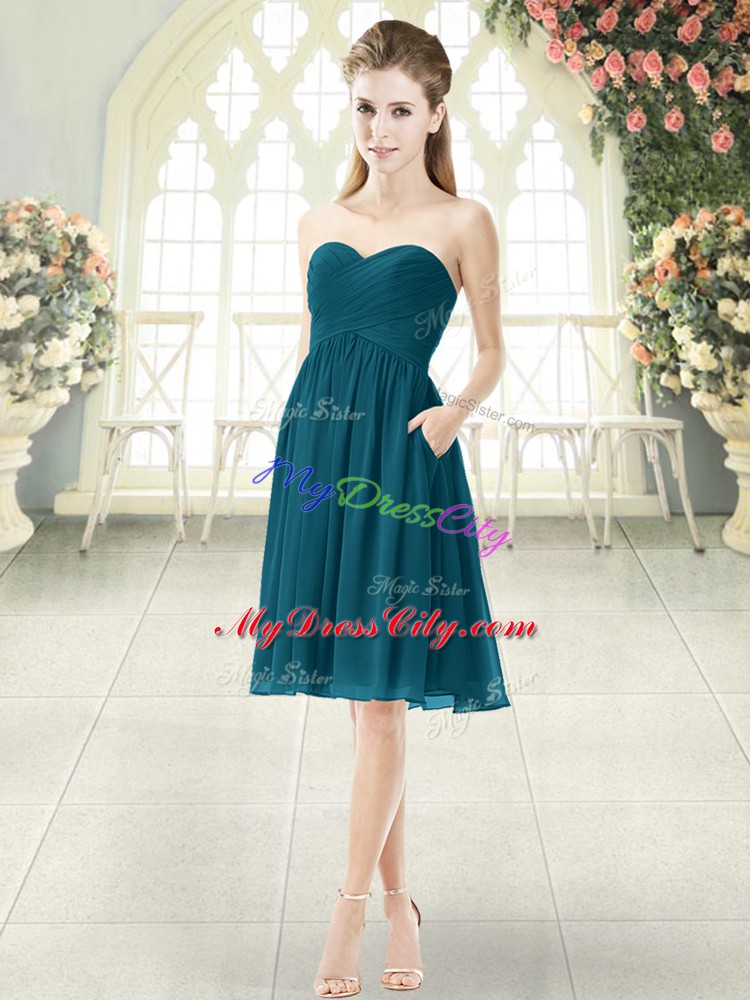 Low Price Knee Length Peacock Green Sweetheart Sleeveless Zipper