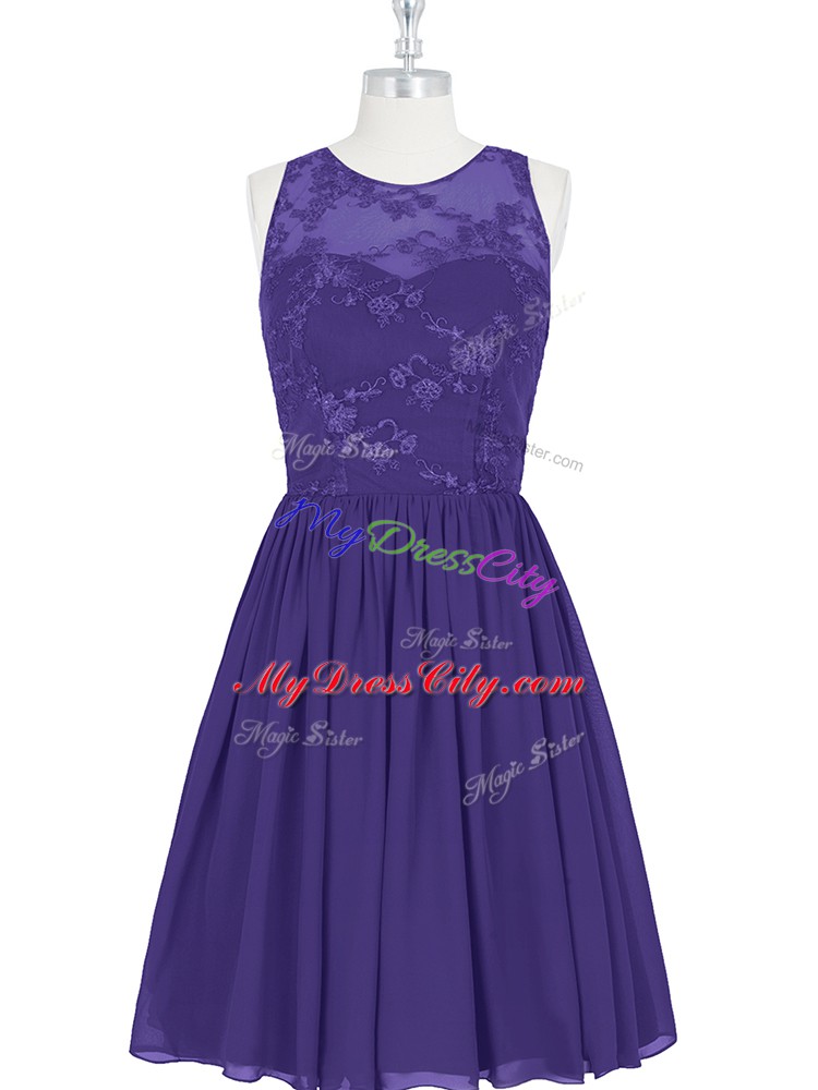 Purple Chiffon Zipper Scoop Sleeveless Mini Length Lace