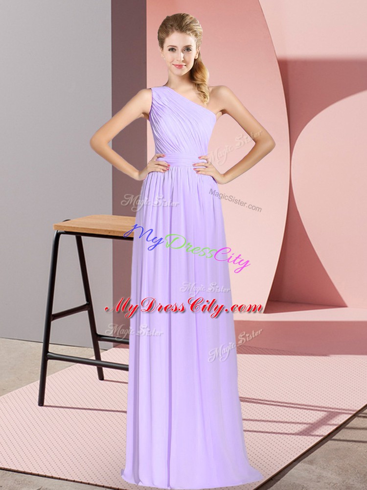 Fabulous Sleeveless Lace Up Floor Length Ruching Homecoming Dress