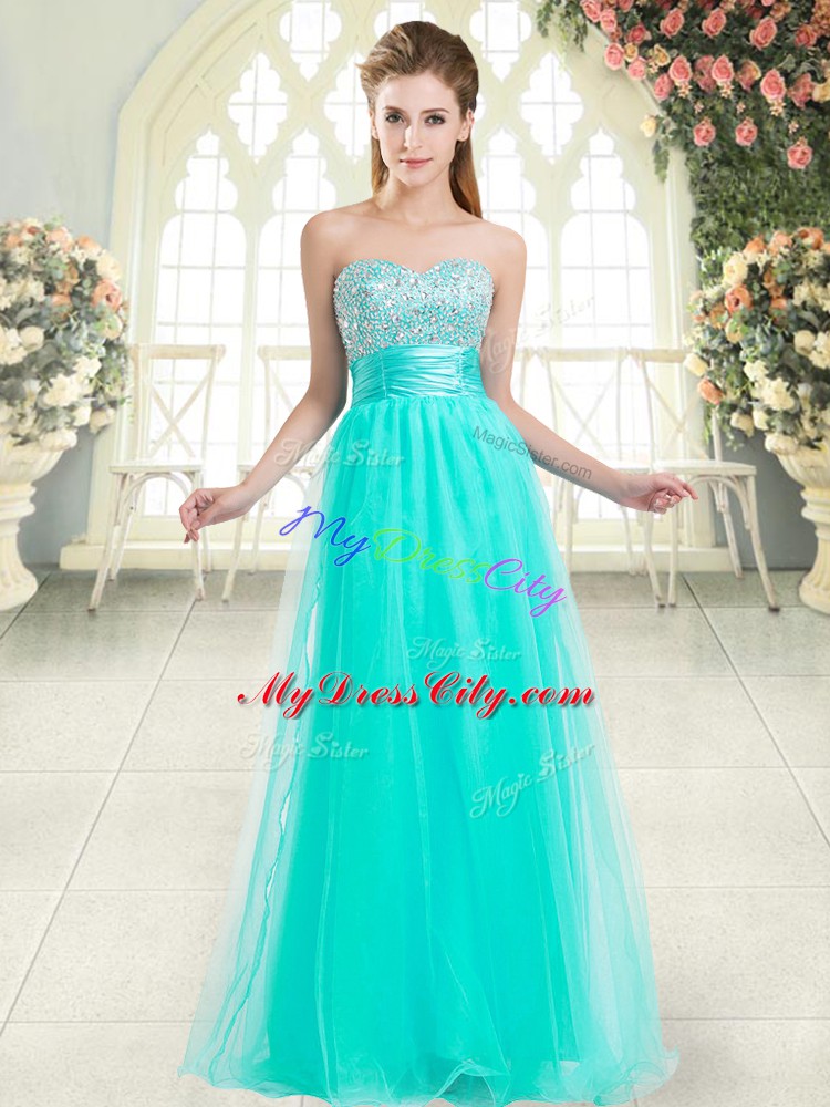 Aqua Blue Prom Gown Prom and Party with Beading Sweetheart Sleeveless Lace Up