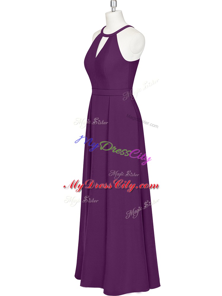 Floor Length Eggplant Purple Straps Sleeveless Zipper