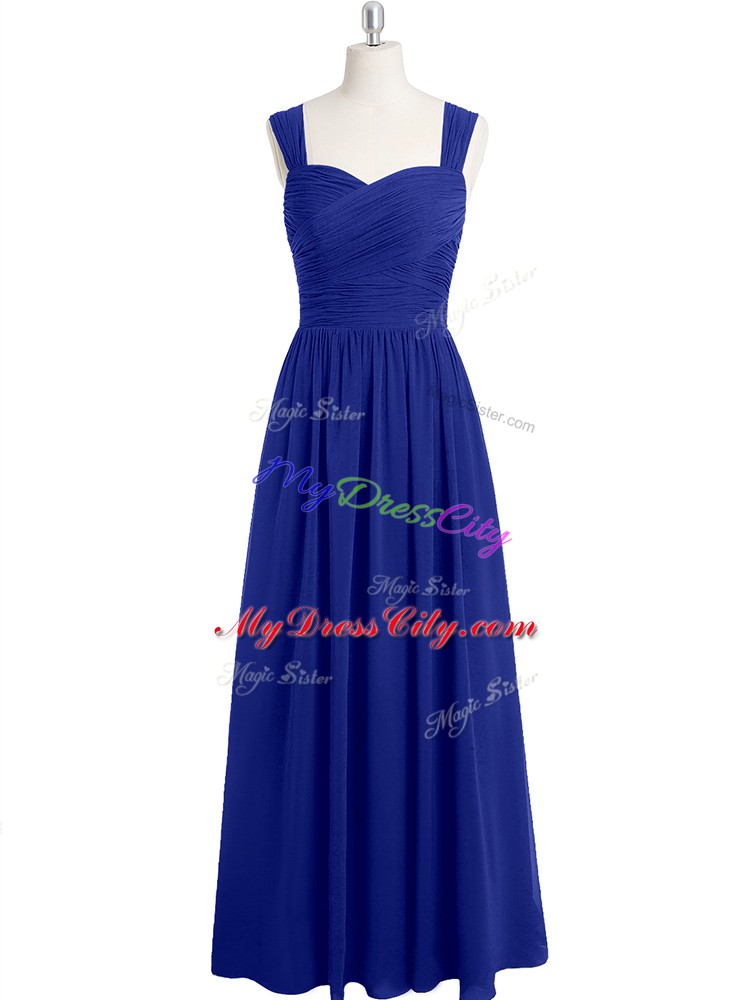 Elegant Royal Blue Chiffon Zipper Sleeveless Floor Length Ruching