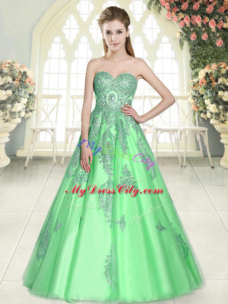 Sleeveless Lace Up Floor Length Appliques Prom Party Dress