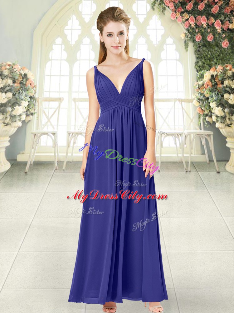 High Quality Ankle Length Zipper Dress for Prom Blue for Prom and Party with Ruching