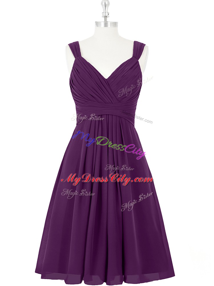 Clearance Purple A-line Chiffon Straps Sleeveless Ruching Mini Length Zipper Homecoming Dress