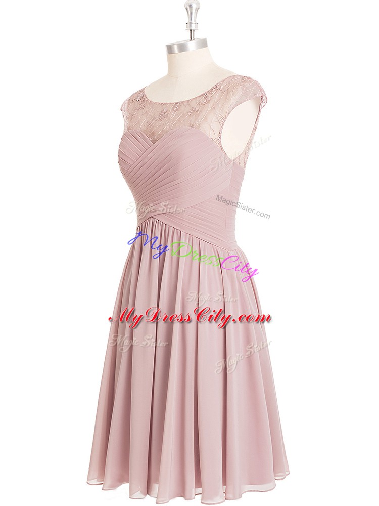 Hot Sale Pink Cap Sleeves Chiffon Dress for Prom for Prom and Party