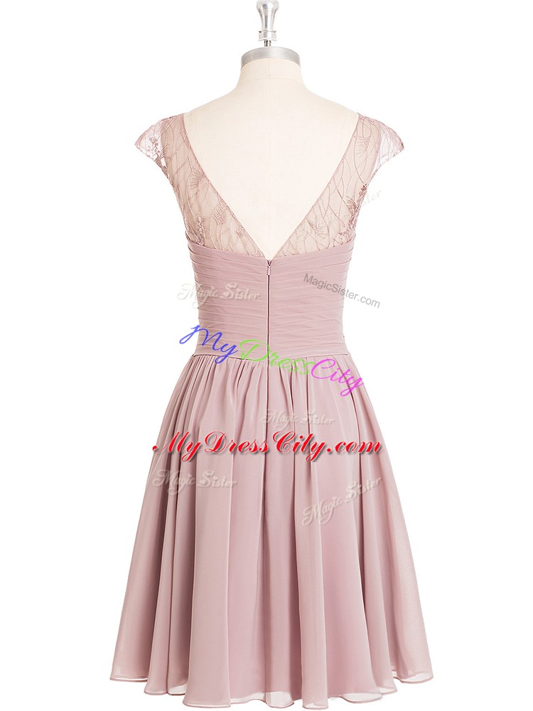 Hot Sale Pink Cap Sleeves Chiffon Dress for Prom for Prom and Party