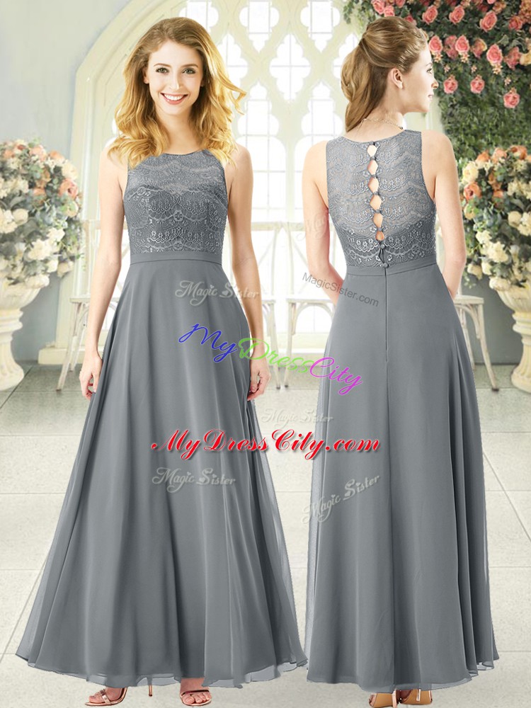 Custom Design Chiffon Sleeveless Ankle Length Homecoming Dress and Lace