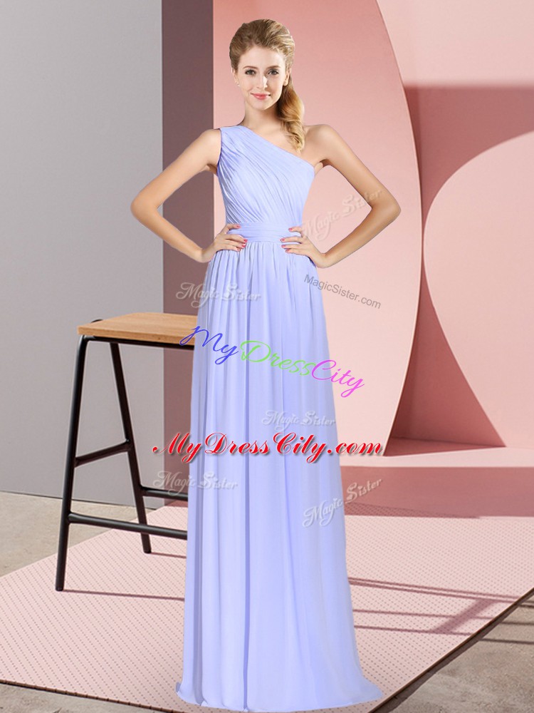 Classical Chiffon One Shoulder Sleeveless Lace Up Ruching in Baby Blue