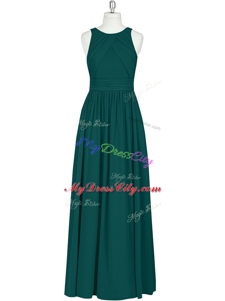 Smart Floor Length Dark Green Scoop Sleeveless Zipper