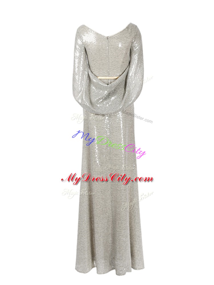 Dazzling Grey Zipper Scoop Belt Prom Dress Half Sleeves