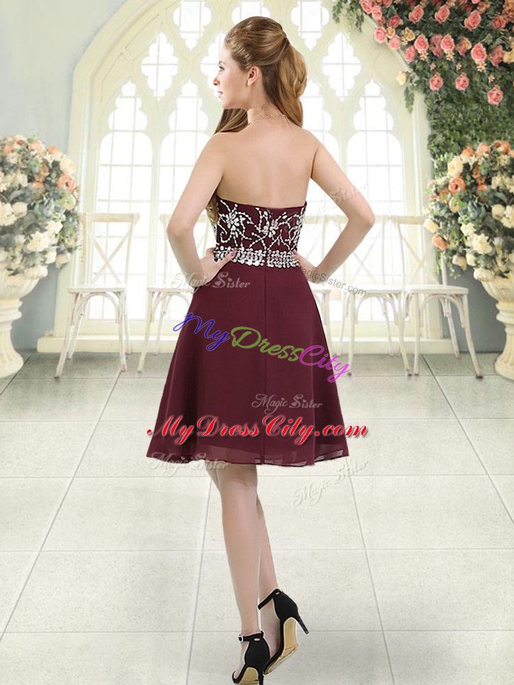 Fantastic Eggplant Purple A-line Beading Zipper Chiffon Sleeveless Knee Length