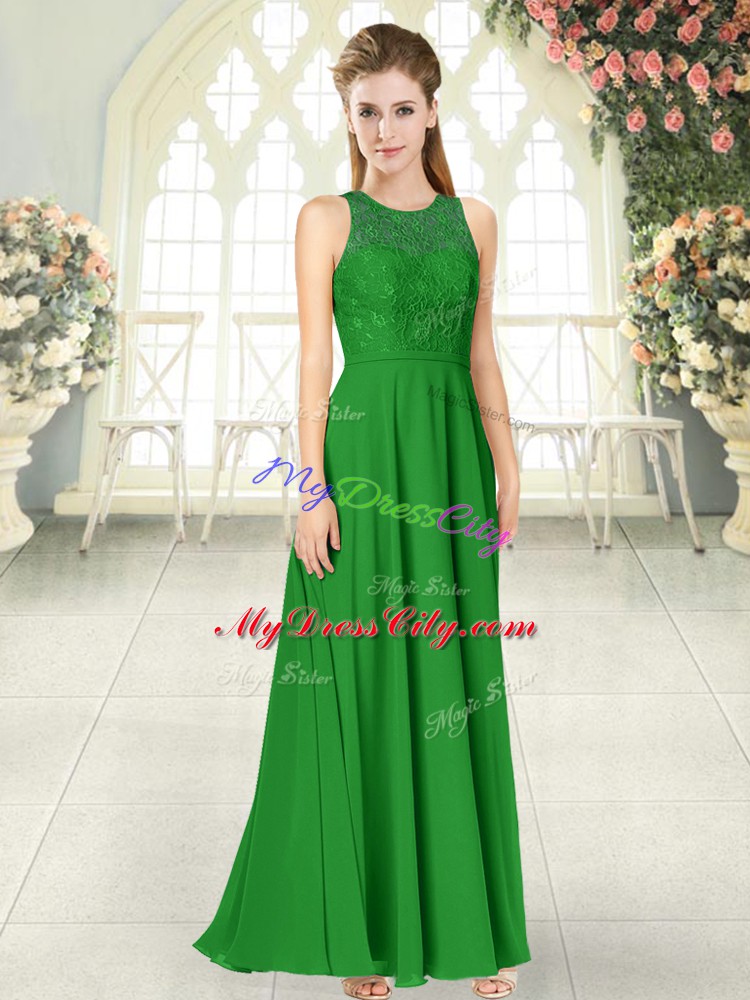 Sexy Green Chiffon Backless Sleeveless Floor Length Lace