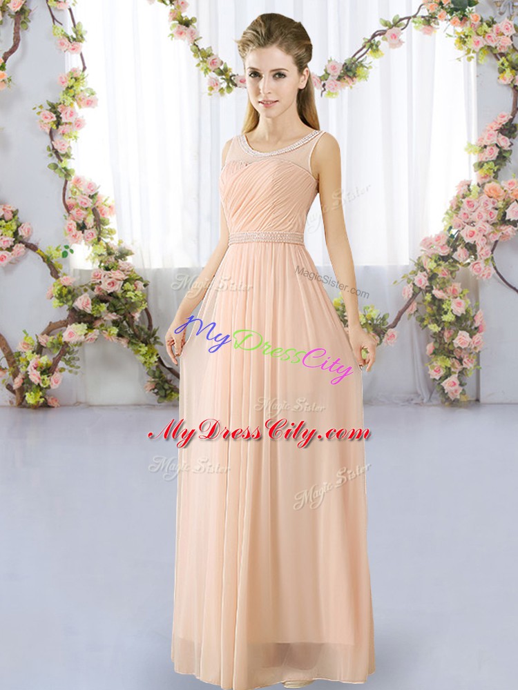 Sleeveless Lace Up Floor Length Belt Bridesmaids Dress