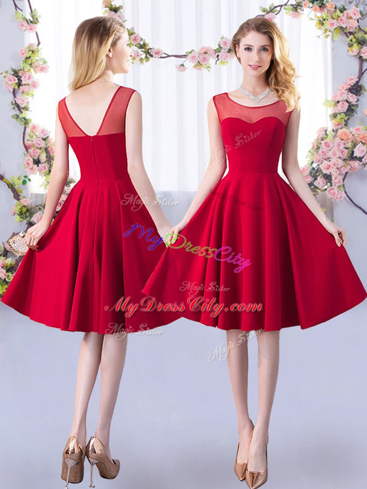 Red Sleeveless Ruching Knee Length Bridesmaids Dress