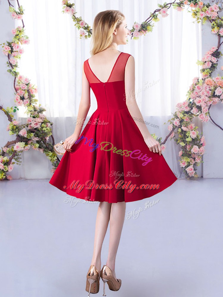 Red Sleeveless Ruching Knee Length Bridesmaids Dress