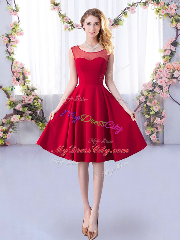 Red Sleeveless Ruching Knee Length Bridesmaids Dress