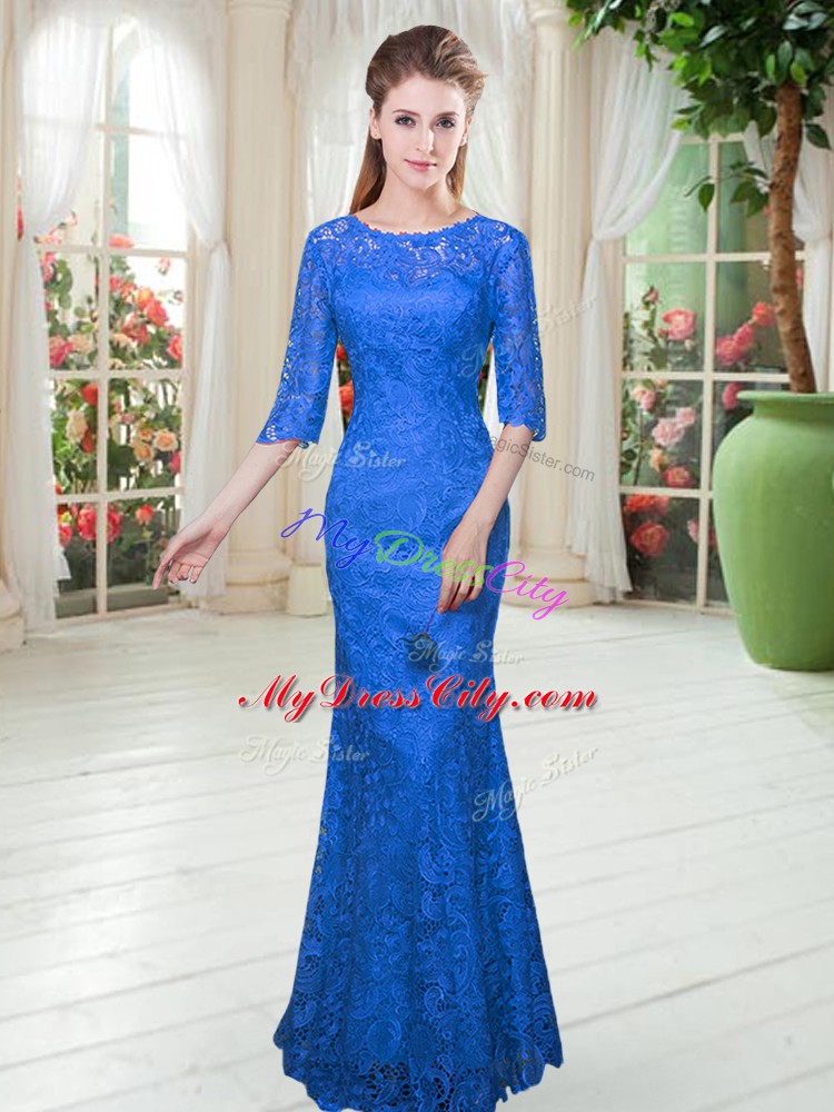 Half Sleeves Zipper Floor Length Lace Dress for Prom