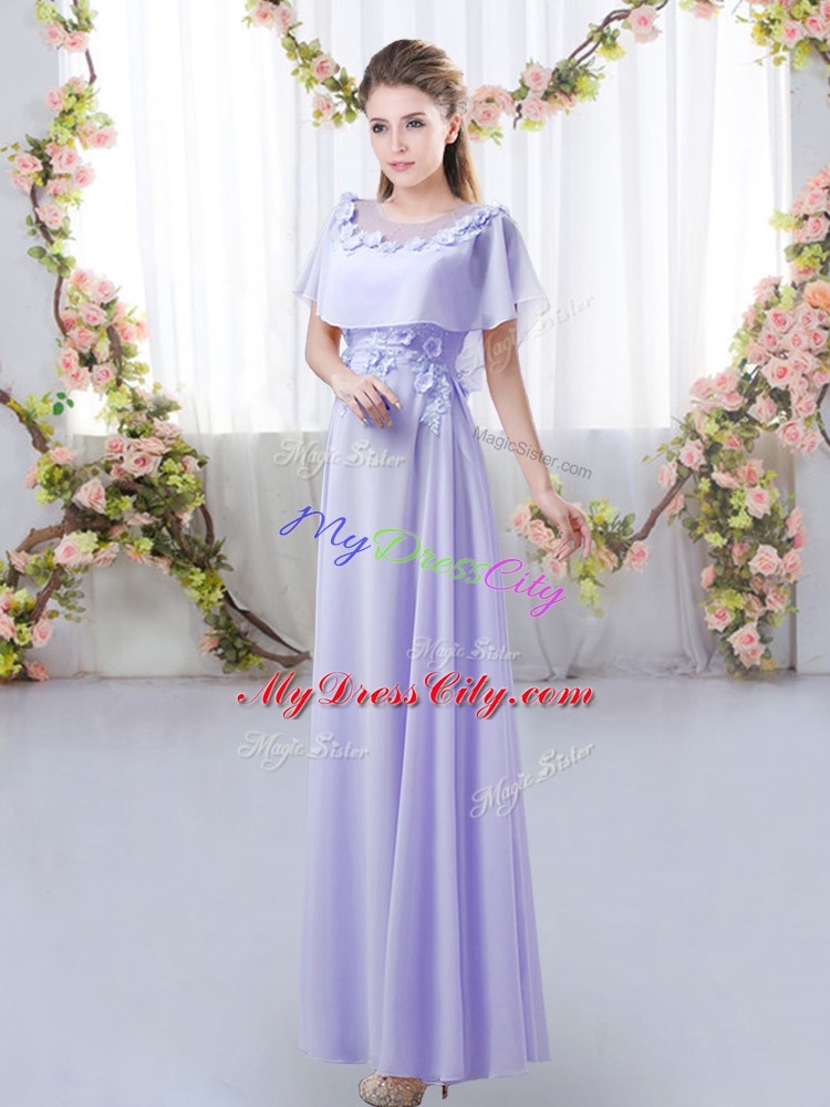 Artistic Lavender Short Sleeves Chiffon Zipper Bridesmaid Dress for Prom and Party and Wedding Party