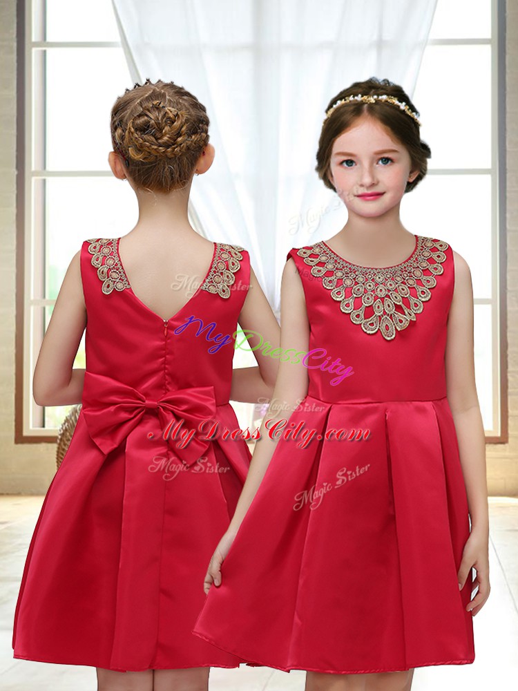 Extravagant Red Sleeveless Mini Length Appliques Zipper Toddler Flower Girl Dress