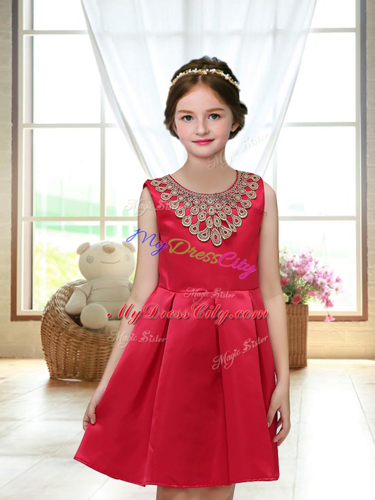 Extravagant Red Sleeveless Mini Length Appliques Zipper Toddler Flower Girl Dress