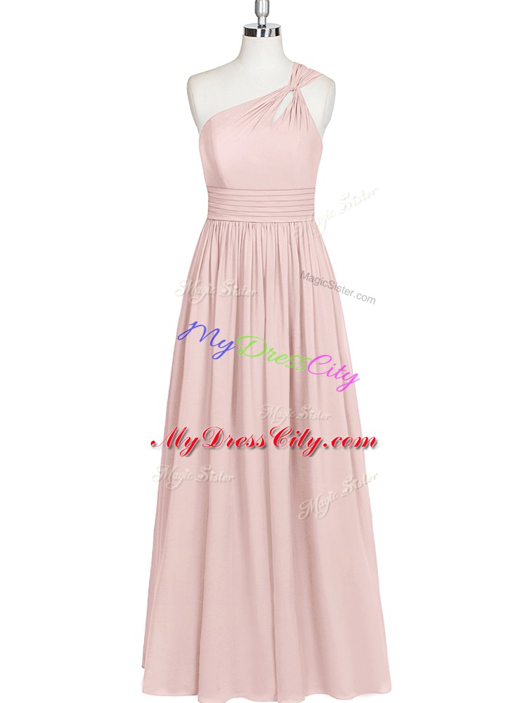 Captivating Floor Length Baby Pink Prom Party Dress Chiffon Sleeveless Ruching