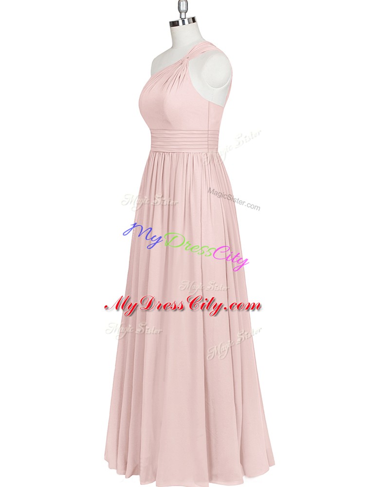 Captivating Floor Length Baby Pink Prom Party Dress Chiffon Sleeveless Ruching