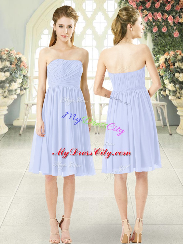 Strapless Sleeveless Side Zipper Baby Blue Chiffon