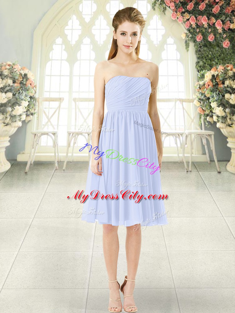 Strapless Sleeveless Side Zipper Baby Blue Chiffon