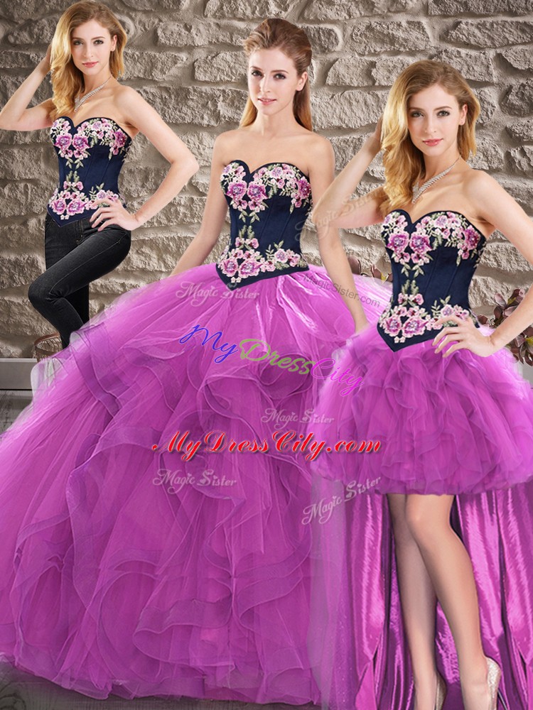 Custom Design Purple Sweetheart Lace Up Beading and Embroidery 15 Quinceanera Dress Sleeveless