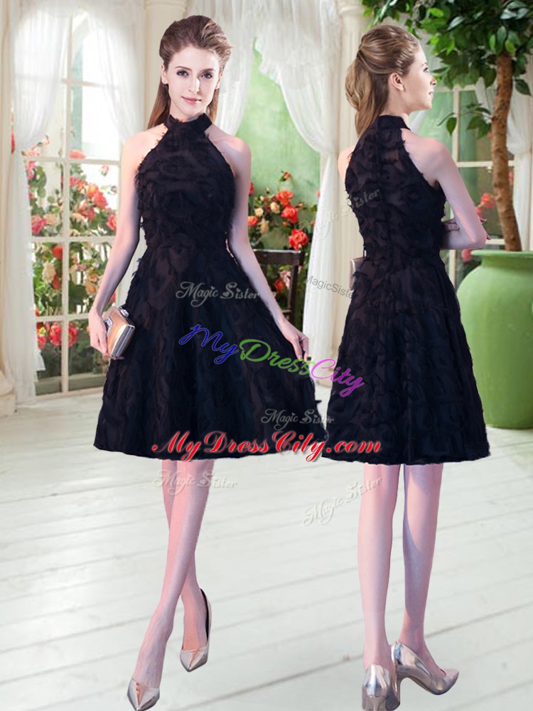 Dramatic Black High-neck Zipper Appliques Dress for Prom Sleeveless