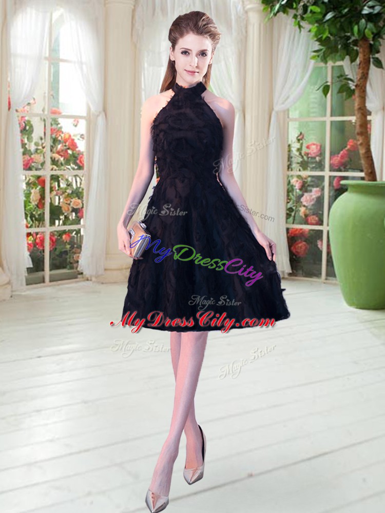 Dramatic Black High-neck Zipper Appliques Dress for Prom Sleeveless