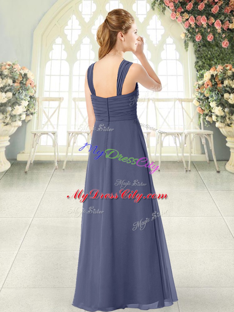 Low Price Blue Straps Zipper Ruching Dress for Prom Sleeveless