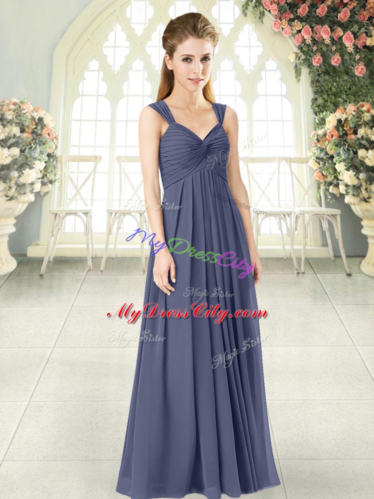 Low Price Blue Straps Zipper Ruching Dress for Prom Sleeveless