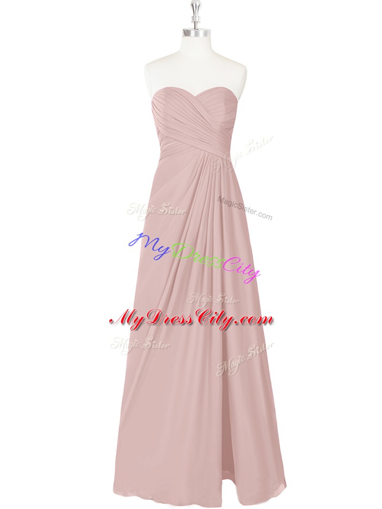 Hot Selling Pink Empire Sweetheart Sleeveless Chiffon Floor Length Zipper Ruching