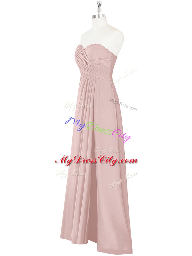 Hot Selling Pink Empire Sweetheart Sleeveless Chiffon Floor Length Zipper Ruching