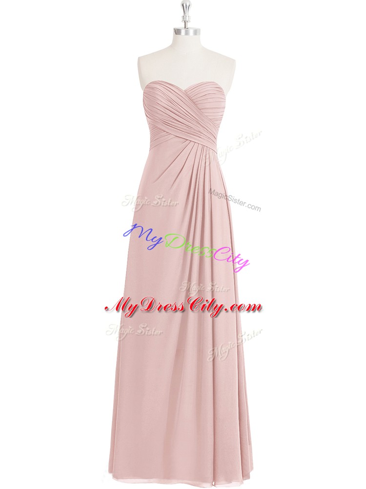 Hot Selling Pink Empire Sweetheart Sleeveless Chiffon Floor Length Zipper Ruching