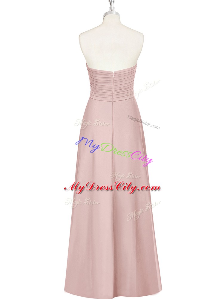 Hot Selling Pink Empire Sweetheart Sleeveless Chiffon Floor Length Zipper Ruching