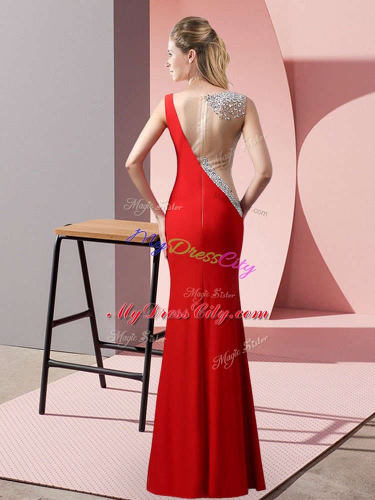Smart Satin Sleeveless Floor Length Dress for Prom and Beading and Pick Ups